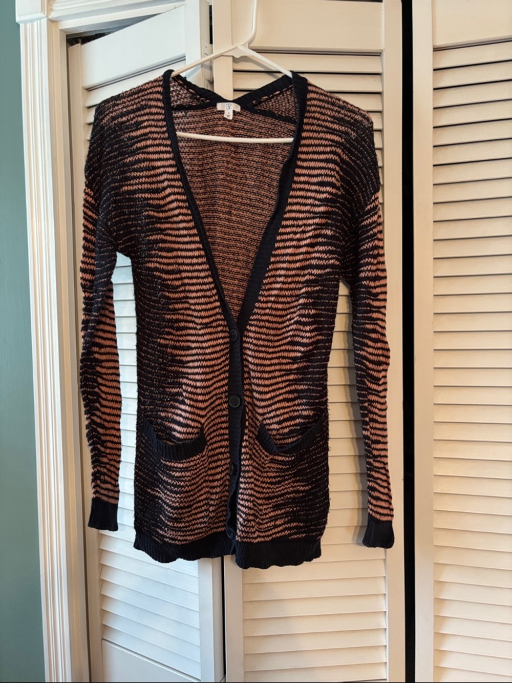 bp Black and Tan Striped Open-Weave Cardigan